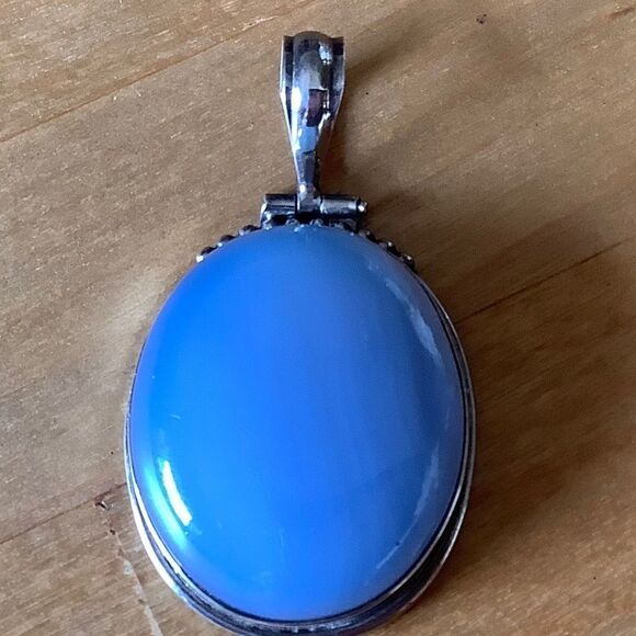 NWOT sterling SILVER 925 BLUE CHALCEDON OVAL LARGE PENDANT - Picture 5 of 9